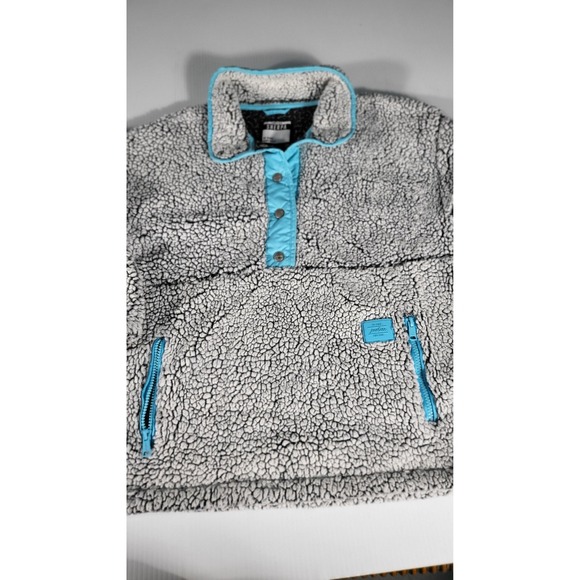 Justice Sherpa Pullover Cozy Quarter Snap Button Up Gray Blue Girls 12 - Picture 3 of 11